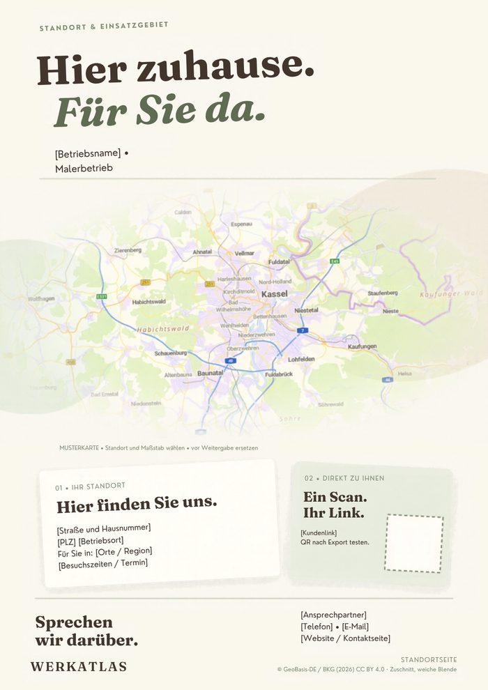 Malerbetrieb-Mappe, Seite 4: Standort & Einsatzgebiet